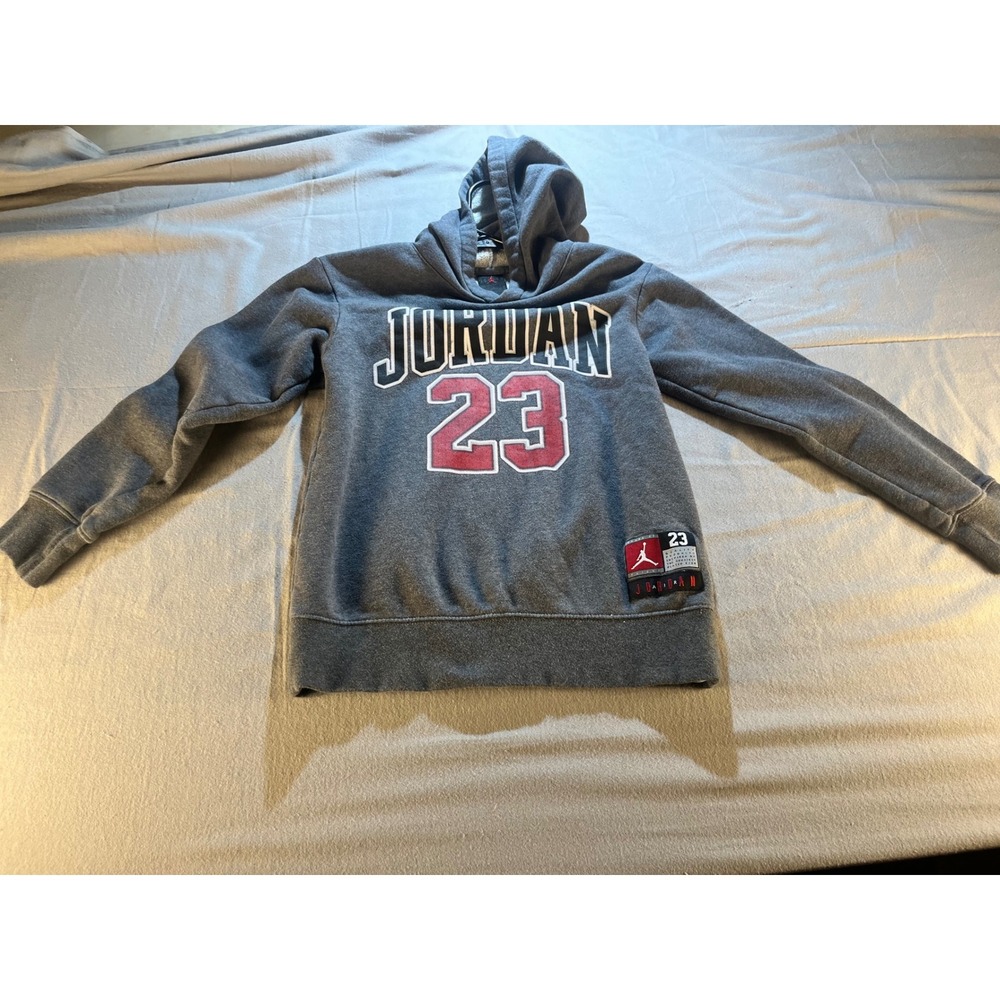 Jordan Boys Grey 23 Graphic Fleece Pullover Hoodie Size Medium 10-12 Yrs